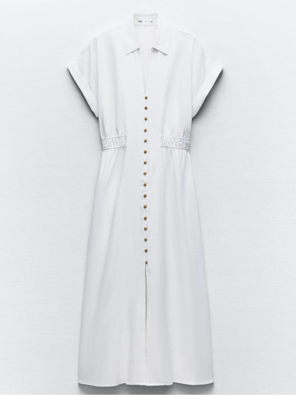 Zara Linen Blend Midi Shirtdress in White NWT